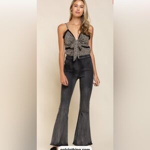 POL acid wash grey/black stretchy comfy flare Jeans side zip
